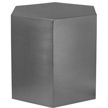 Hexagon Durable Iron End Table, Brushed Chrome