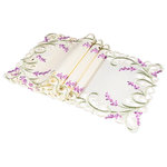 Xia Home Fashions - Lavender Lace Embroidered Cutwork Placemats, Ivory, 13"x19", Set of 4 - Lovely wisps of lavender embroidery with green embroidered edges and scalloped cutwork edges bring a calm beauty to all of your table settings. Great for gatherings or as an everyday accent!