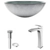 VIGO Simply Silver Glass Vessel Sink and Blackstonian Faucet Set, Chrome