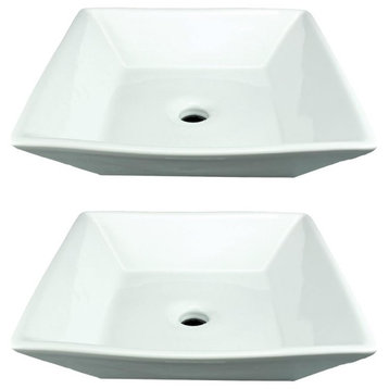 Square Bathroom Vessel Sink White with No Overflow Set of 2