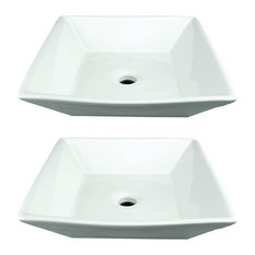 Square Bathroom Vessel Sink White with No Overflow Set of 2