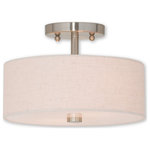 Livex Lighting - Meridian 2-Light Ceiling Mount, Brushed Nickel - Add style to any room with this elegant semi flush mount. The design features a beautiful hand crafted oatmeal fabric hardback drum shade in a stylish brushed nickel.