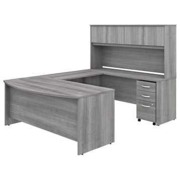 Studio C 72W U Shaped Desk with Hutch and File Cabinet in Gray - Engineered Wood