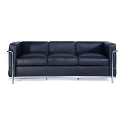 Le Corbusier LC2 Style Sofa Italian Leather Black - Sofas