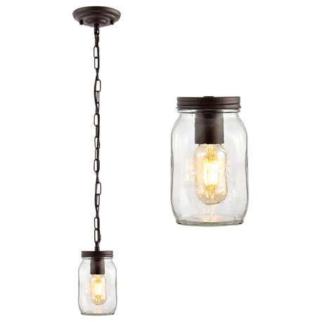 Gaines 1-Light Farmhouse Mason Jar LED Pendant, Oil Rubbed Bronze, Width: 5.5"