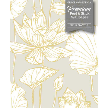 GW2018 Golden Oriental Lotus Flower Peel and Stick Wallpaper  20.5 inch Wide x