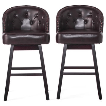 Westman Contemporary Tufted Swivel Barstools with Nailhead Trim, Set of 2