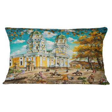 Old Church Landscape Printed Throw Pillow, 12"x20"