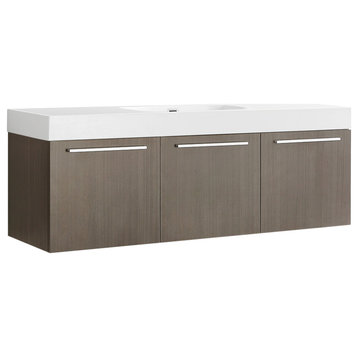 Fresca Vista 60" Gray Oak Wall Hung Single Sink Cabinet With Integrated Sink