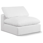 Meridian Furniture - Comfy Beige Linen Textured Fabric Modular Chair, White, Linen Textured Fabric, Armless Chair - Give your space a whole new look with this white Comfy linen textured fabric armless chair. This handsome chair fits nicely with other items in the Comfy collection and is a versatile seating option designed for adaptability, comfort and style. Wrapped in rich white durable linen textured fabric upholstery, this chair offers a plush embrace of overstuffed down feather cushions, carefully crafted to deliver the highest level of comfort. The perfect seat for creating an oasis for relaxation, this chair has thick foam surrounding its frame for added support and coziness.