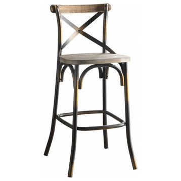 43" High Back Antiqued Copper And Oak Finish Bar Chair