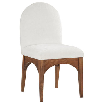 Waldorf Upholstered Dining Chair, Cream, Chenille, Walnut, Side Chair