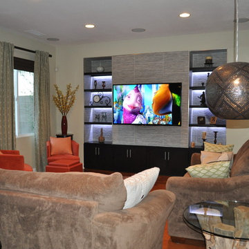 Fullerton - living room remodeling / custom cabinets, tile & light