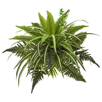 22" Mixed Greens and Fern Artificial Bush Plant, Set of 3