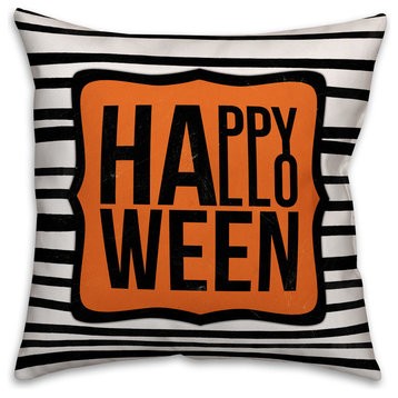 Happy Halloween Stripes 16"x16" Spun Poly Pillow