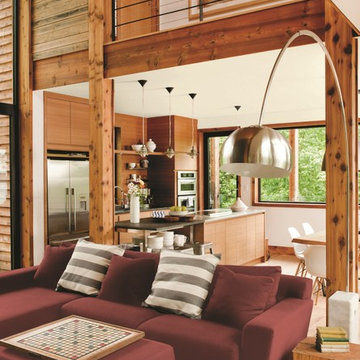 Earthy & Understated Living Room Wood Beams