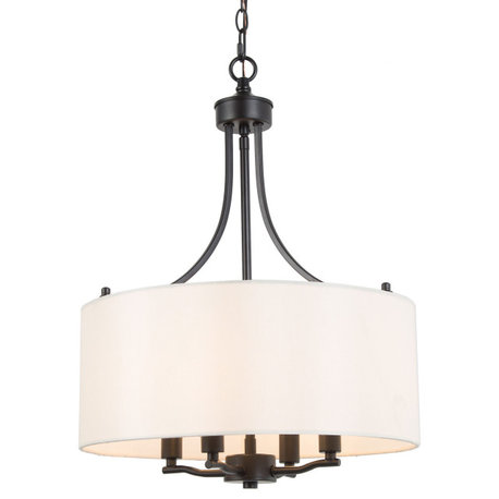 LNC 4-Light Modern Transitional Matte Black and Drum White Shape Chandelier