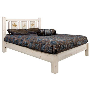 Montana Woodworks Homestead Wood Queen Platform Bed with Bronc Design in Natural
