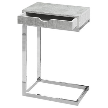 Accent Table, C-shaped, End, Side, Snack, Living Room, Bedroom, Metal, Top: Faux Cement, Base: Chrome