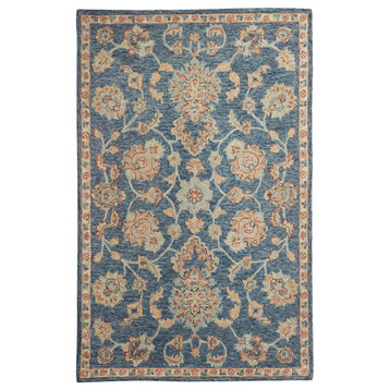 Blue Wool Hand Hooked Rug 5x8