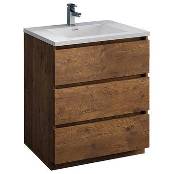 Fresca Lazzaro 30" Modern Wood Bathroom Cabinet with Integrated Sink in Brown