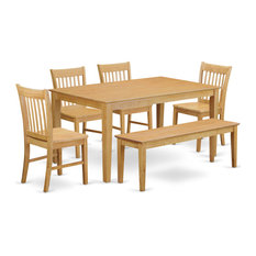 Cano6-Oak-W, 6-Piece Set With Bench, Dining Table and 4 Chairs and Bench