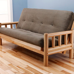 Lodge Natural Futon Frame with Futon Mattress in Suede Olive - Futon Frames