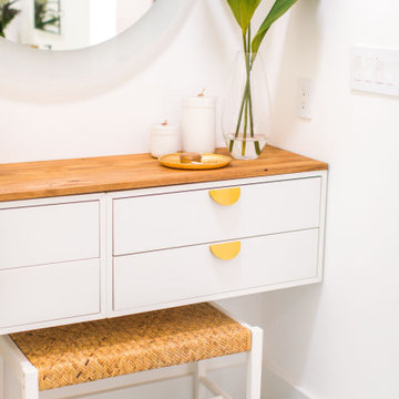 Geometric Hand Made Tile Floor with Floating Vanity