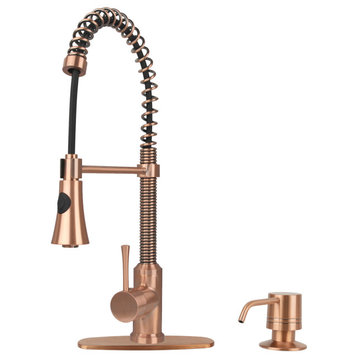 Copper Pull Down Kitchen Faucet With Soap Dispenser and Deck Plate, All in One