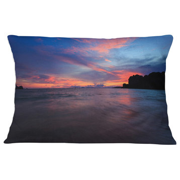 Sunset at Railay Beach Andaman Sea Seashore Throw Pillow, 12"x20"