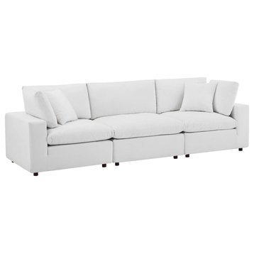 Commix Down Filled Overstuffed Performance Velvet 3-Seater Sofa, White