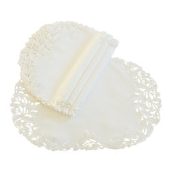 Xia Home Fashions - Arietta Embroidered Cutwork Spring Traycloths, 12"x18", Set of 4 - Placemats