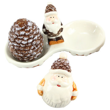 Winter Woodlands Santa with Pine Cone Salt and Pepper Shaker Set Ceramic