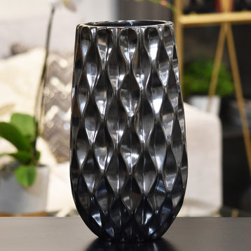 Ceramic Vase With Embossed Wave Design, Large