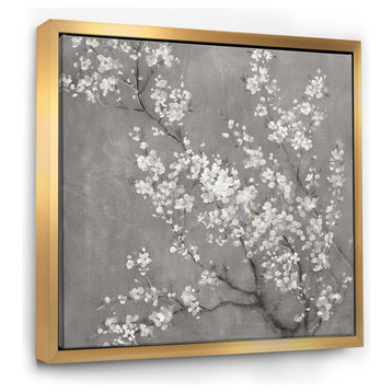 Designart White Cherry Blossoms Ii Traditional Framed Artwork, Gold, 30x30