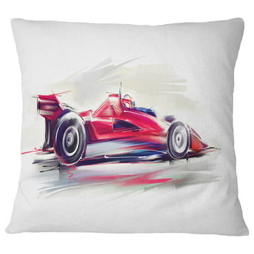 Red Formula One Car Digital Art Car Throw Pillow, 18"x18"