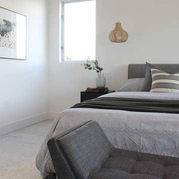 Upholstered Bench at Foot of Bed in Scandi-Modern Master Bedroom