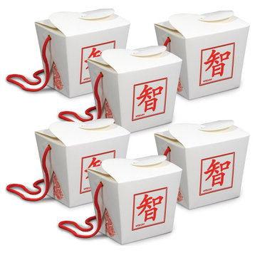 Pack of 12 White and Red Asian Favor Boxes - Pint 3.75”