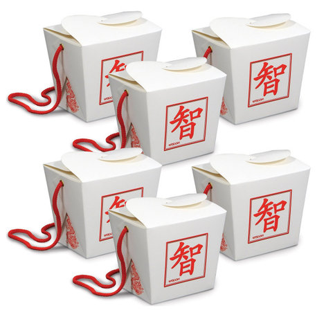 Pack of 12 White and Red Asian Favor Boxes - Pint 3.75”