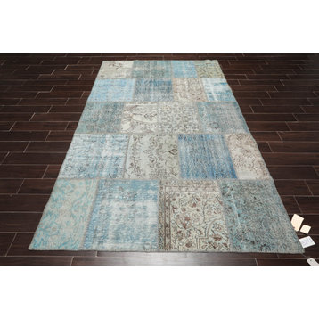 6'x9' Hand Knotted Wool Turkish Patchwork Oriental Area Rug Blue, Gray