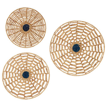 Set of 3 Brown Dried Plant Material Coastal Style Wall Decor, 28", 24", 20"