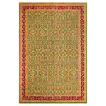 Bareens Designer Rugs - Boho Chic Ziegler Enedina Green Red Hand-Knotted Wool Rug - 11'10'' x 17'10'' - Enhance the ambiance of your home with this magnificent Persian-influenced Turkish hand-knotted rug made by skilled artisans capable of creating the most exceptional vegetable dyes and hand-spun wool. This exquisite handmade rug is a one-of-a-kind Peshawar Kafkaz, otherwise identified as Chobi, Chobi Peshawar, Oushak, or Ziegler rug. These handmade rugs are crafted in Pakistan utilizing superior-quality wool imported from Australia, New Zealand, and Korea in two types of weaves: the Persian weave and the Mori weave. This rug is meticulously crafted by hand using the finest natural vegetable dyes extracted from local plants. The artisans use a blend of hand-spun local and fine merino wool, resulting in a rug with a compelling texture, higher lanolin content, and longer staple. The artisans occasionally incorporate natural or artificial silk into the pile to enhance specific motifs. The finished product is an awe-inspiring execution of flawless design and an understated palette that exudes elegance.