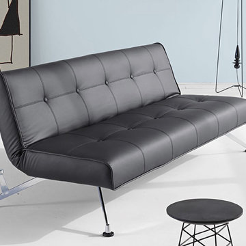 Clubber Black Leather Sofa / Chrome Legs by Innovation USA - $1245.00