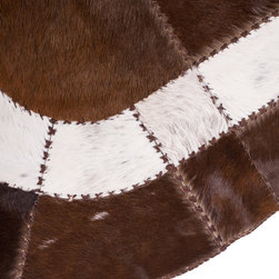Handmade Cowhide Patchwork Area Rug Oval Brown White Hair-on-Hide, 6'7"x3'7" - Area Rugs