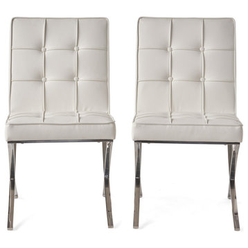 GDF Studio Pandora Modern Button Tufted Bonded Leather Dining Chairs, Set of 2, White