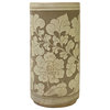 Chinese Handmade Ceramic Tan Taupe Flower Column Vase Hws2803