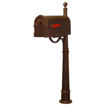 Savannah Curbside Mailbox With Ashland Mailbox Post Unit, Copper