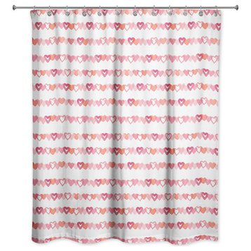 Watercolor Heart Stripes 71"x74" Shower Curtain