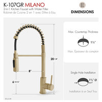 STYLISH Milano Pull-Down Kitchen Faucet with water filter, Stainless Steel., Brushed Gold