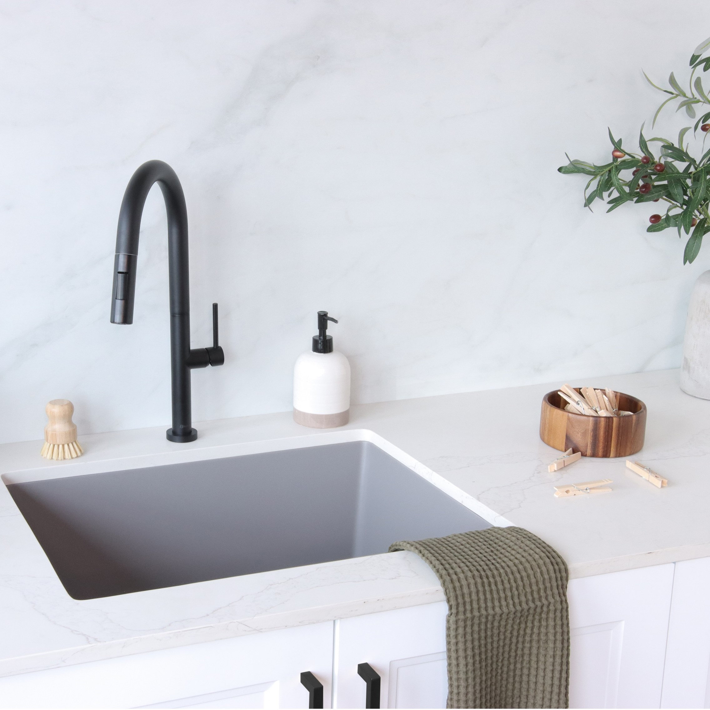 25 inch Dual Mount Single Bowl Gray Granite Laundry Sink S-825L